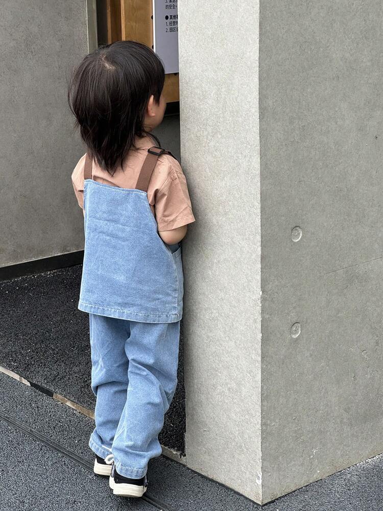 3pcs Baby Boys' Denim Vest Set, With Casual Short-Sleeved T-Shirt And Fashion Denim Pants With Drop Shoulder