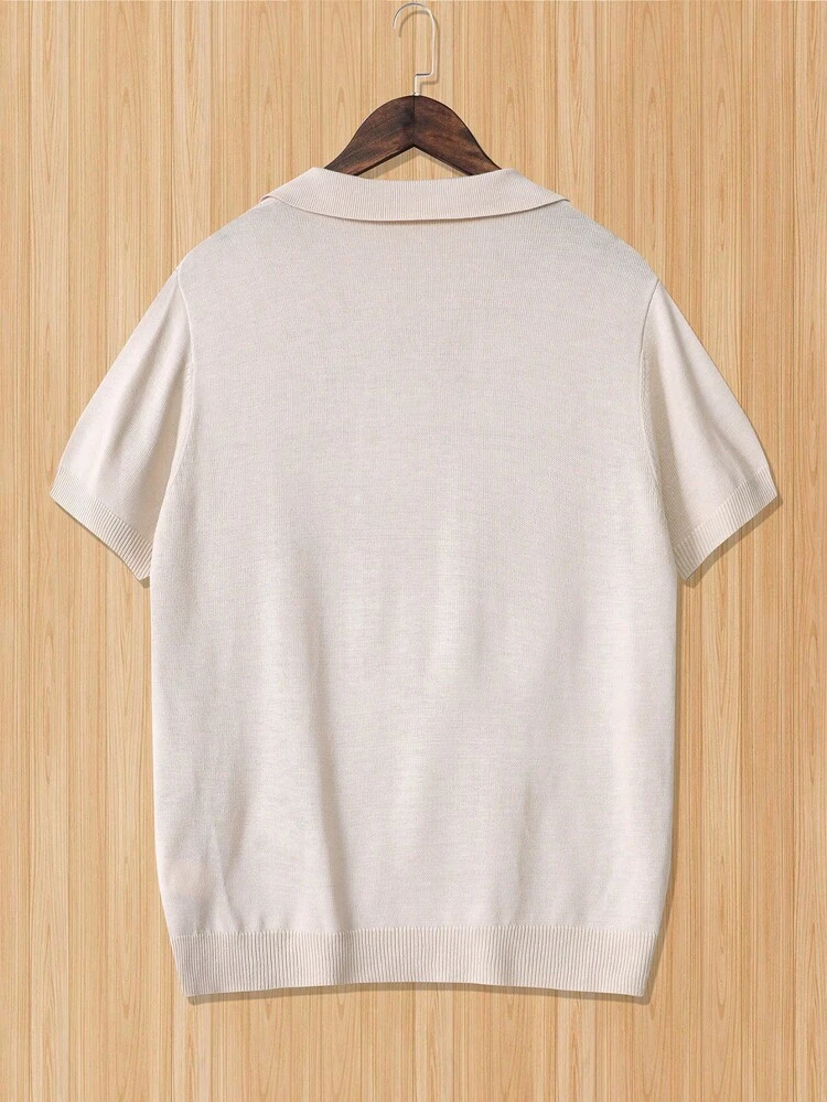 Men Summer Casual Solid Color V-Neck Short Sleeve Knitted Top