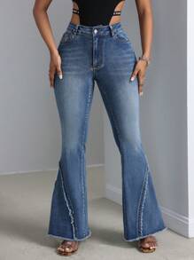 SHEIN SXY Women's Casual Jeans With Pocket Insert And Frayed Hem Design