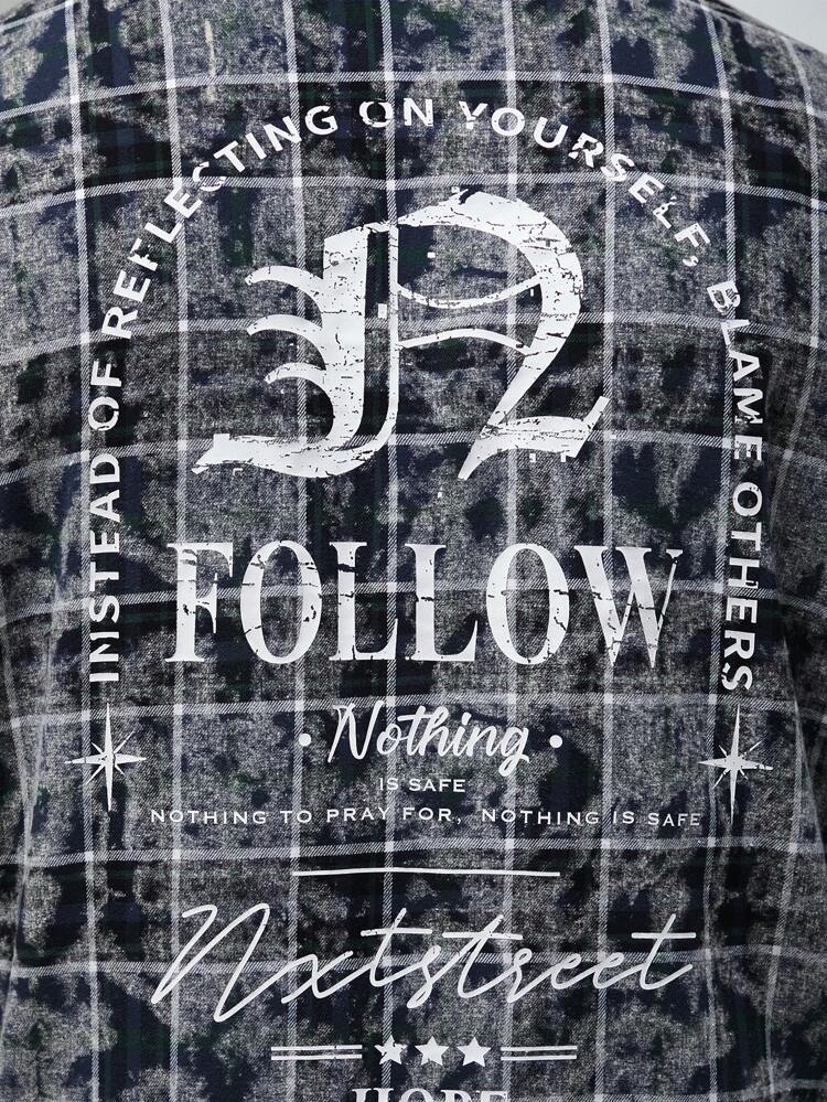 Men's Plus Size Woven Grid Casual Loose Long Sleeve Shirt