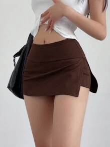 INAWLY 女性簡單日常穿著款裙子 - 棕色 - 查看 3