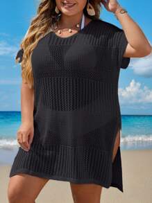 Swim Vcay Plus Size Women's Plain And Simple Daily Cover Up,Summer Beach - Black - View 4