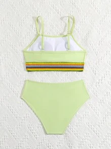 Tween Girl Simple Printed Swimming Suit Set