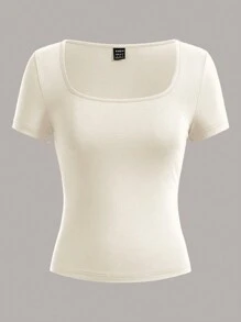 SHEIN EZwear 3 件套女士方领短袖短款上衣，夏季休闲修身 T 恤 - 彩色 - 查看 10