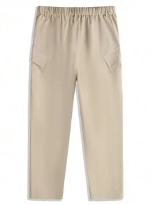 Manfinity Homme Men's Solid Color Drawstring Waist Zipper Pocket Elastic Cuff Casual Pants Tapered Long Cargo Plain Khaki Going Out, For Fall - Khaki - View 2