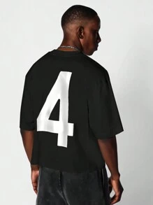 SUMWON Áo thun tay ngắn crop fit in họa tiết số - màu đen - Xem 1