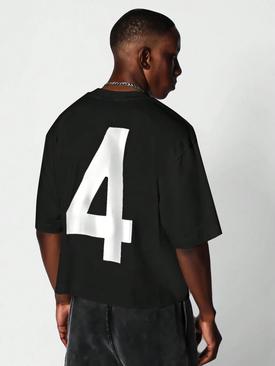 SUMWON Áo thun tay ngắn crop fit in họa tiết số - màu đen - Xem 1