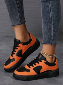 秋冬女士休闲鞋，女士运动鞋，时尚小白鞋，街头女鞋，轻便滑板鞋，女士低帮板鞋，女士运动鞋 - 橘色 - 查看 5