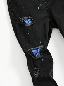 Tween Boy Casual Slogan Printed Short Sleeve T-Shirt With Ink Splatter Ripped Jeans Set - Multicolor - View 6