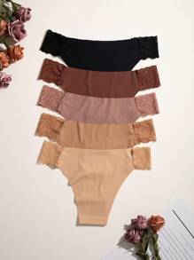 5pcs/Pack Seamless Lace Trimmed Triangle Panties Lingerie - Multicolor - View 2