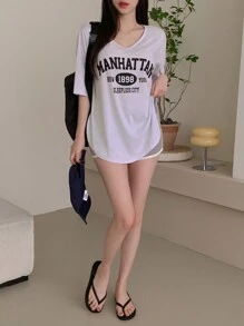 DAZY 女式字母印花T恤、图案T恤 - 白色 - 查看 2