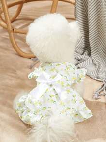 PETSIN 1 pièce Robe de princesse florale blanche avec manches élégantes à bulles pour animaux domestiques - Multicolore - Voir 1