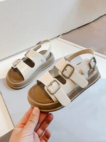 Sandalias planas de verano para niñas con perlas y lazo de princesa, fondo suave, zapatos de playa de moda para niños - Beis - Ver 1