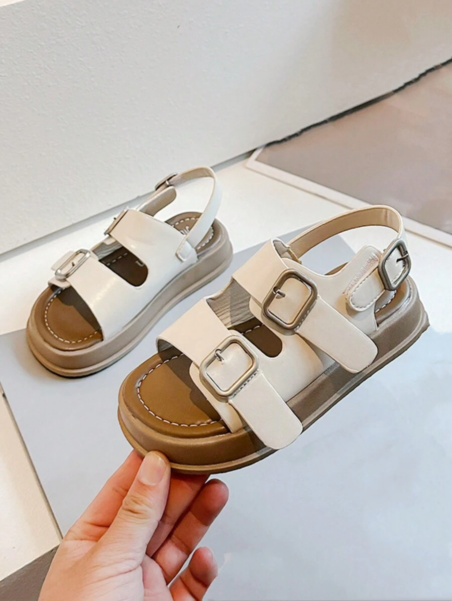Sandalias planas de verano para niñas con perlas y lazo de princesa, fondo suave, zapatos de playa de moda para niños - Beis - Ver 1