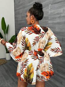 Slaydiva Plus Size Holiday Casual V-Neck Loose Printed Jumpsuit With Tie Belt For Women - Multicolor - View 2