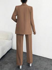 EURMUSE Costume élégant unicolore pour femme avec col Mandarin sombre pour le travail, un bouton et manches longues à pantalon long pour les déplacements