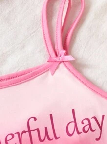 Teen Girl Lovely Printed Tank Top With Slogan - Pink - View 3