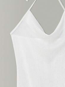 Ladies' Solid Color Fringe Hem Backless Halter Cover-Up Dress For Beach Vacation Summer - White - View 4