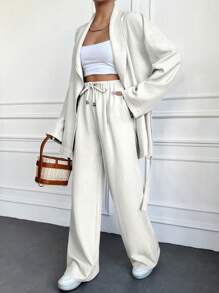 SHEIN Cottnline Beige Two Pieces Sets - White - View 5