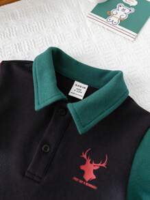 SHEIN 中性嬰兒卡通鹿紋短袖套頭T卹和休閒短褲運動外套，夏季 - 彩色 - 查看 7