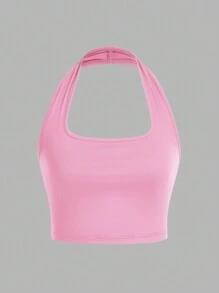 SHEIN EZwear 3pcs Women's Summer Casual Tight Crop Tops, Halterneck Style Back To School - Multicolor - View 8