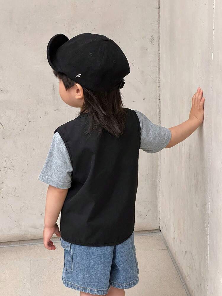 3pcs/Set Baby Boy Casual Vest + T-Shirt + Denim Shorts Outfit Set