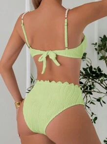 SHEIN Swim Kỳ nghỉ dành cho nữ Bộ bikini gợi cảm đính ngọc trai giả với bộ bikini tách biệt, bãi biển mùa hè - Màu xanh Bạc hà - Xem 2