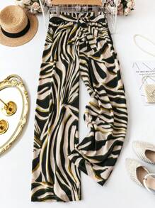 SHEIN LUNE Plus Size Women's Random Printed Simple Casual Pants For Daily Wear - Multicolor - View 1