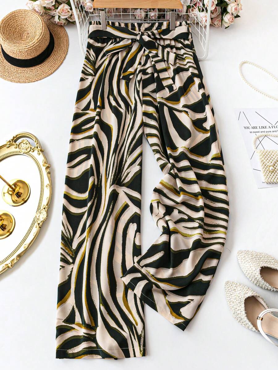 SHEIN LUNE Plus Size Women's Random Printed Simple Casual Pants For Daily Wear - Multicolor - View 1