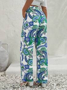 EURMUSE Women Multicolor Printed Linen Pants 220 - Multicolor - View 2
