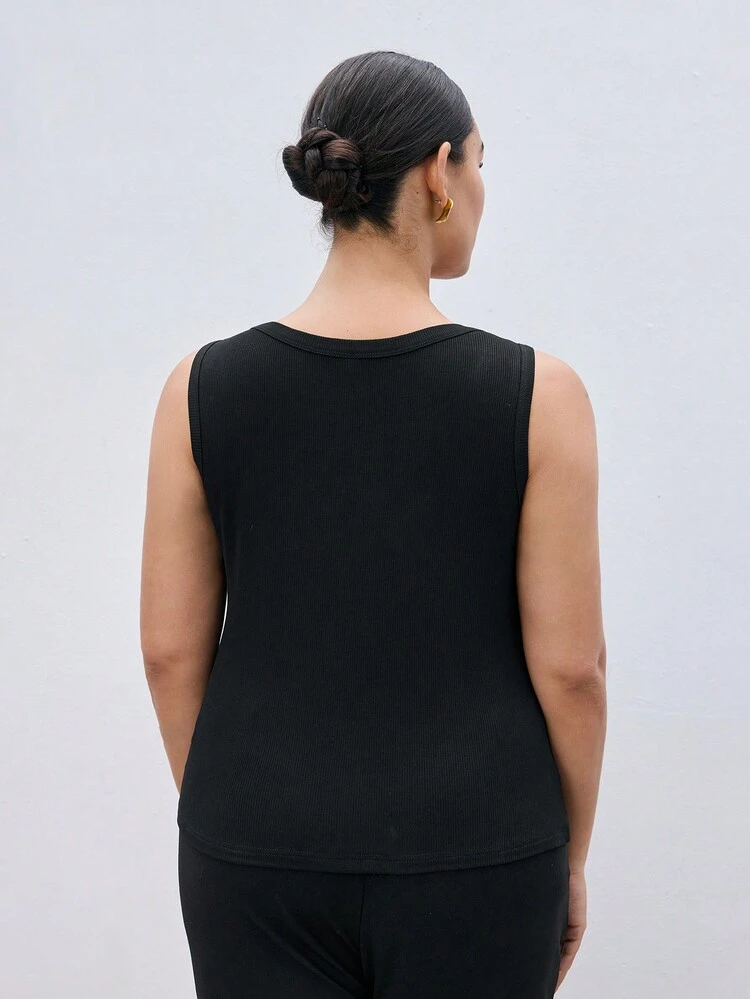 Plus Size Summer Slimming Solid Color Black/Brown Leisure Tank Top, Multipack For Summer