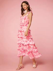 Enchnt 女士簡約日常蕾絲修飾裝飾連衣裙