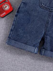 Baby Boy Casual Vintage Washed Flap Pocket Yếm Quần yếm denim áo liền quần, Trang phục xuân hè cho bé trai - Rửa tối - Xem 3