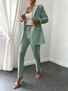 SHEIN Blazer e pantaloni monocolore con doppio petto