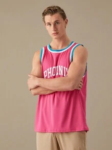 Manfinity RebelGame Camiseta sin mangas con estampado gráfico de letras para hombre, jersey de baloncesto sin mangas, ropa para salir y volver al colegio, regalo para novio, volver al colegio - Rosa - Ver 3