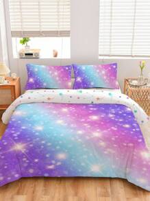 3入組女孩、男孩、女士用彩虹床品套裝，超柔軟、精細微纖維星空床品套裝，彩虹被套套裝配有閃亮星星圖案，包括1套被套和2個枕套（不含內芯） - 彩色 - 查看 1