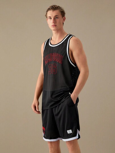 مجموعة سترة بلا أكمام وشورت مطرزة بحرف للرجال، عودة إلى المدرسة