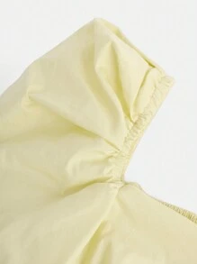 SHEIN Teen Girl Woven Arc Hem Casual Holiday Short Sleeve Blouse With Lamb Leg Sleeves - Mustard Yellow - View 4