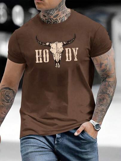 Manfinity LEGND Camiseta de manga corta con estampado gráfico de calavera, estilo vintage para hombres, adecuada para el verano y salir, estilo de los años 2000