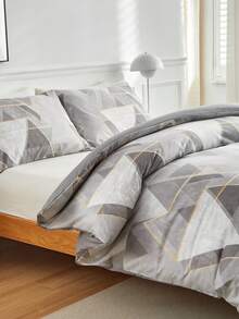 Juego de edredón de poliéster impreso con patrón geométrico de 3 piezas, conjunto de ropa de cama de estilo moderno adecuado para todas las estaciones - Multicolor - Ver 5
