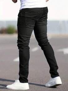 Manfinity Homme Men's Slim Fit Denim Jeans With Pockets, Grunge - Black - View 2