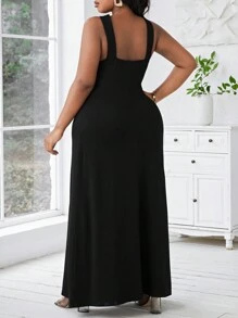 SHEIN Lady Sukienka plus size z nadrukiem, bez rękawów, wiązana na szyi, elegancka na imprezy i wyjścia, wyszczuplająca, idealna na lato, festiwal, koncerty muzyki country, wysokie kobiety