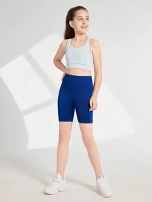 SHEIN Tween Girl Athletic Yoga Shorts Navy Blue - Navy Blue - View 3
