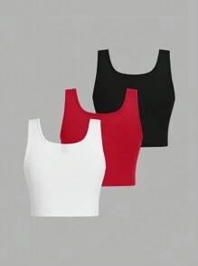 SHEIN EZwear 3件套女士超短紧身休闲上衣，适合夏季穿着