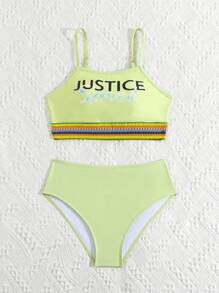 Tween Girl Simple Printed Swimming Suit Set