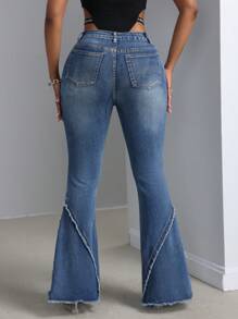 SHEIN SXY Women's Casual Jeans With Pocket Insert And Frayed Hem Design