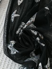 Soleia Pantalon large à taille élastique avec broderie de séquins noirs en étoile, style bohème pour femmes en vacances - Noir - Voir 6