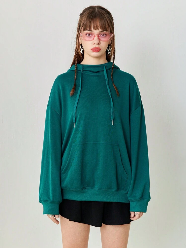 Women's Casual Long Sleeve Floral Letter Print Green Loose Hoodie