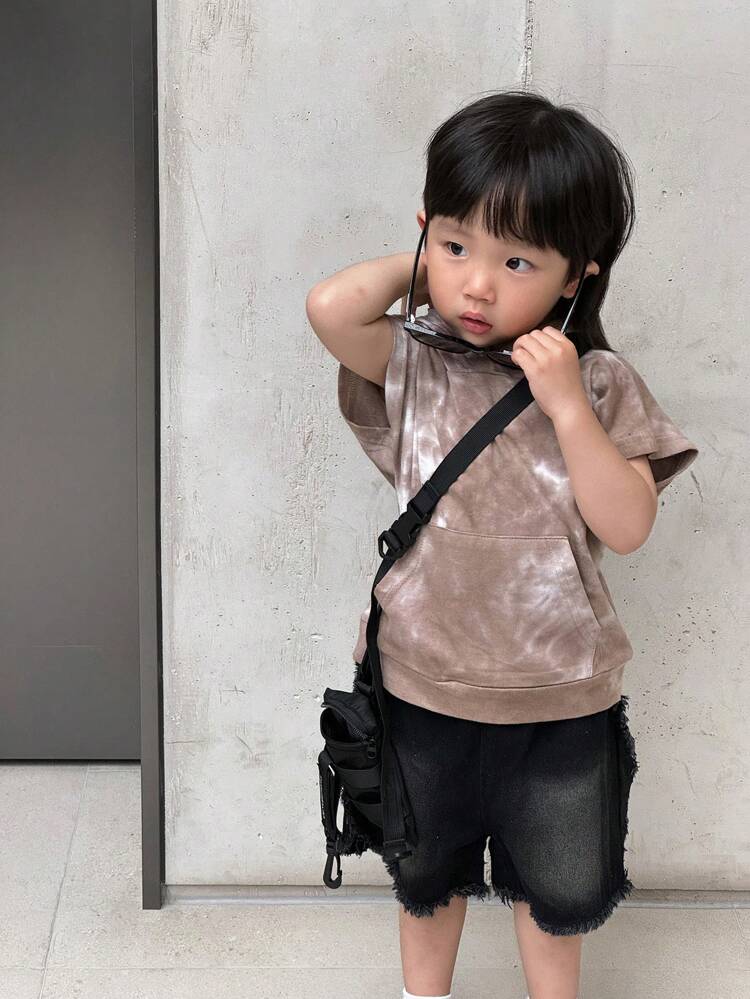 2pcs Baby Boys Sleeveless Hooded Top And Fashionable Denim Shorts For Summer