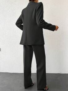 EURMUSE Solid Color Lapel Collar Suit Set